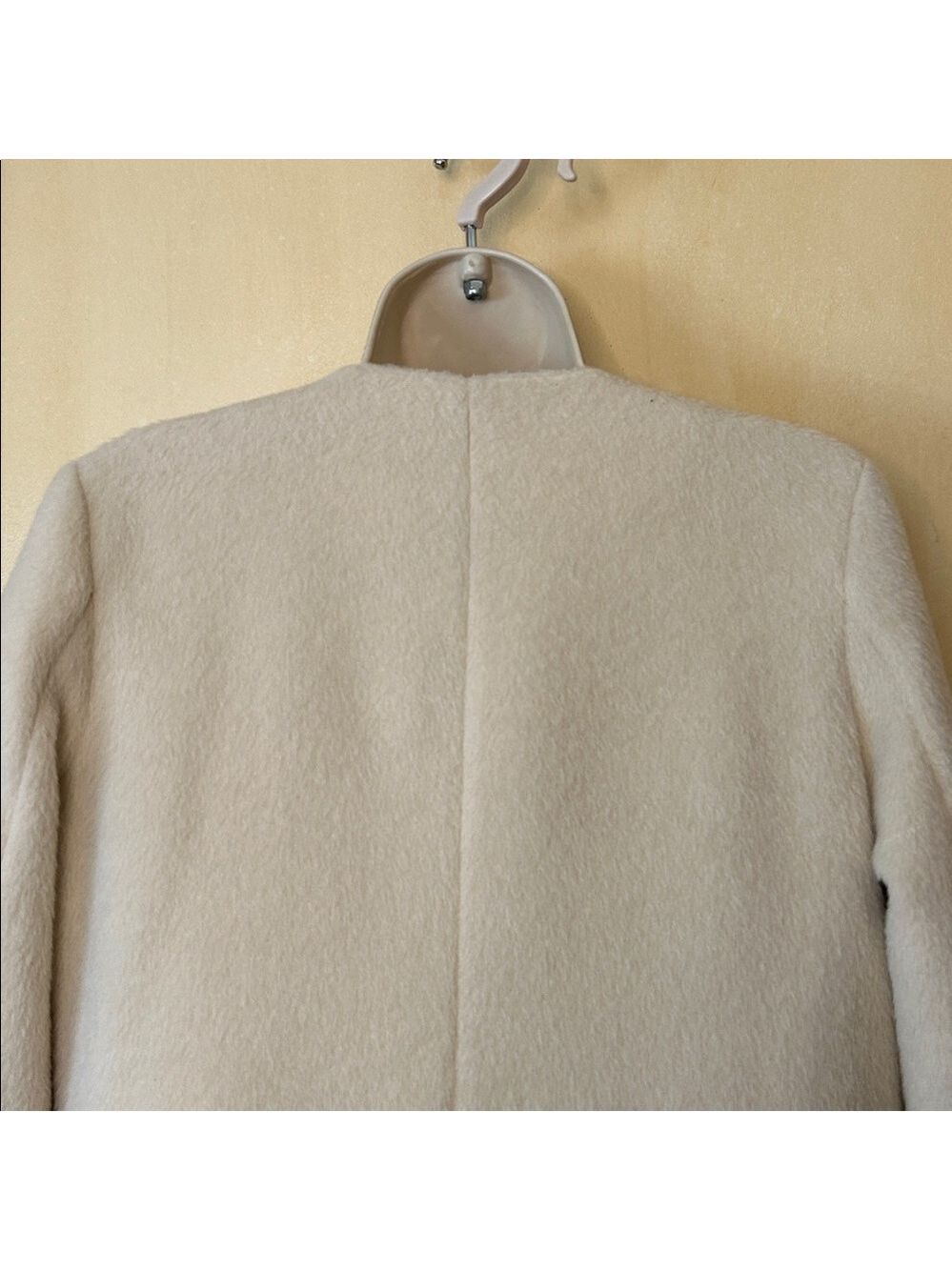 Anthropologie Tulle Faux Mohair Collarless Zip Up Coat, Ivory, size XS - Picture 8 of 12